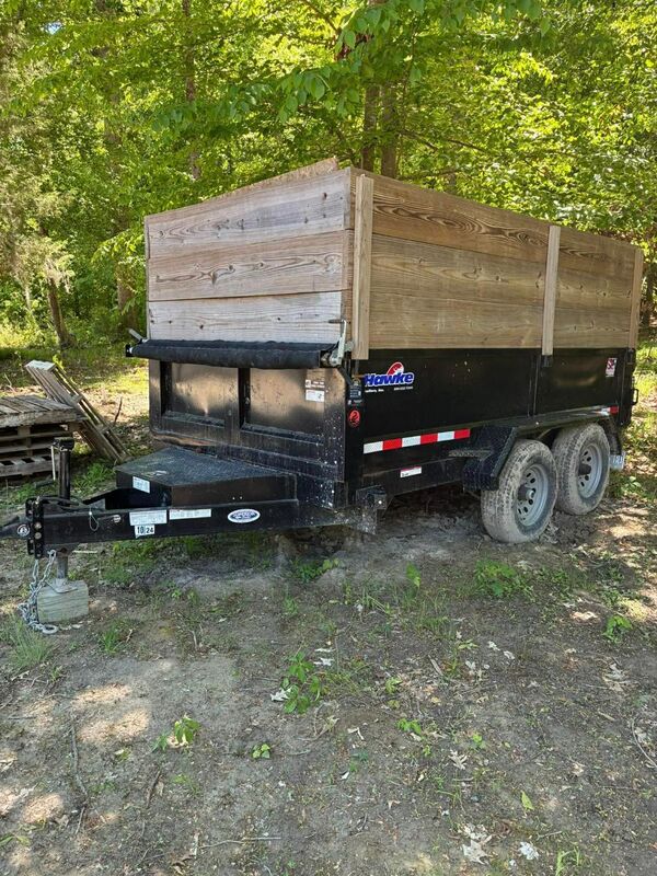 Heavy-duty dump trailer rear view, job ready