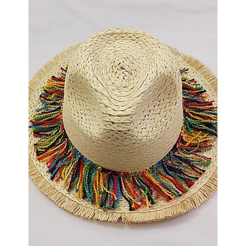 Female straw sun hat solid color, folds