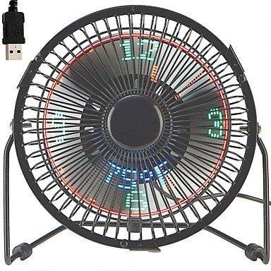Small desktop fan with clock and temperature display 4 inch metal frame USB powered flash LED display electric small personal co